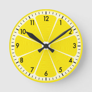 Fun Yellow Kitchen Tropical Summer Sunshine Lemon Round Clock