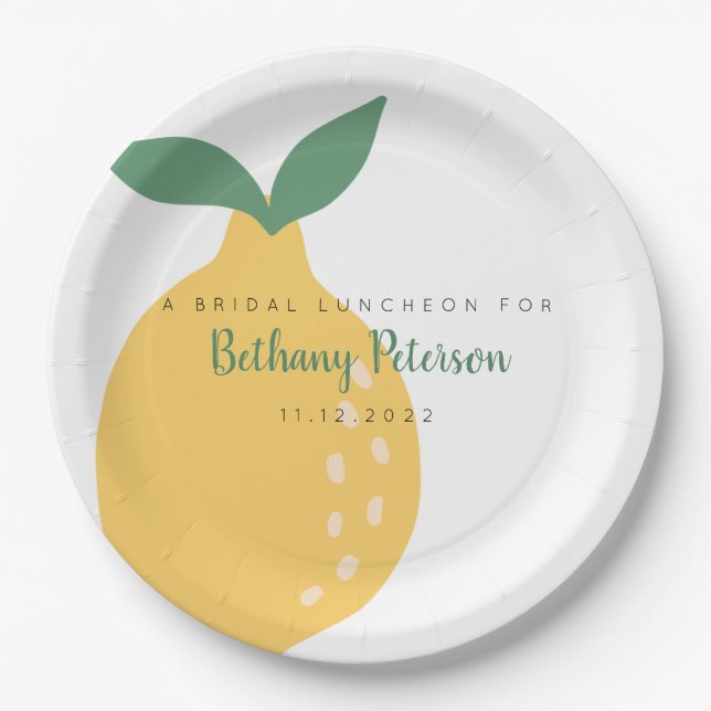 Fun Yellow Lemon Bridal Shower Luncheon Paper Plates (Front)