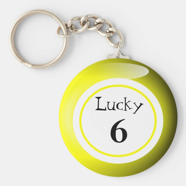 Fun Yellow Lucky Number Bingo Ball Theme Keychain (Front)