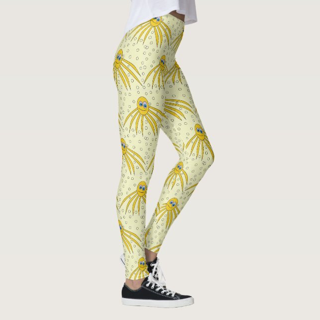 Fun Yellow Octopus Swimming Pattern Leggings (Right)