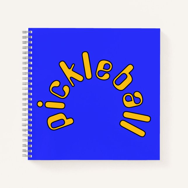 Fun Yellow Orange Pickleball Text On Bright Blue Notebook (Front)