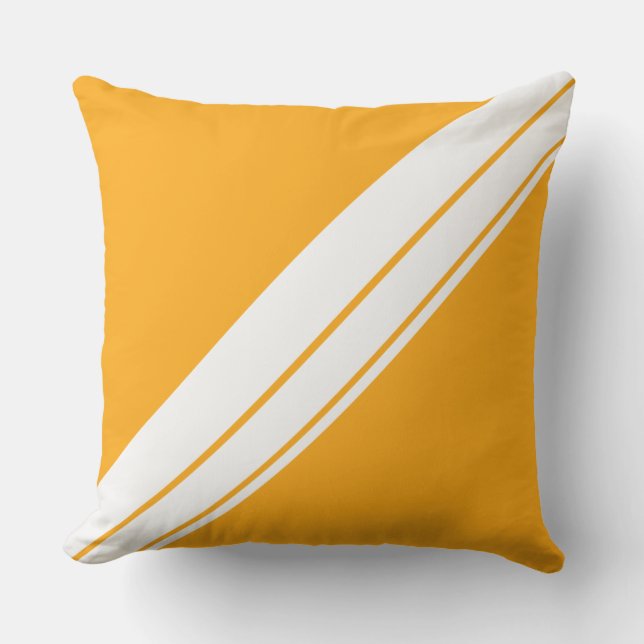 Fun Yellow Orange White Diagonal Racing Stripes  Outdoor Pillow (Front)