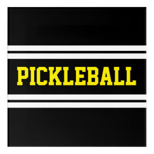 Fun Yellow PICKLEBALL Black White Racing Stripes Acrylic Print