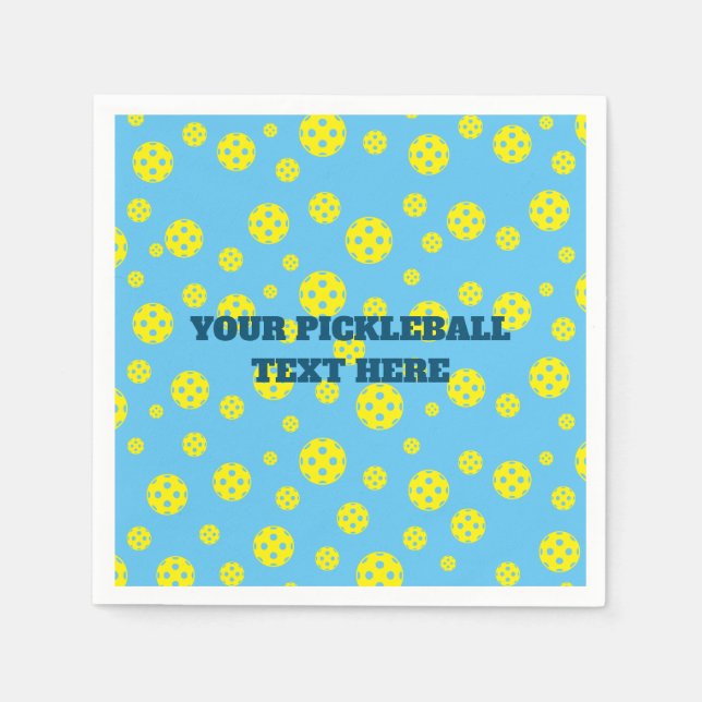 Fun yellow pickleball pattern custom party napkins (Front)