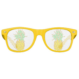 Fun Yellow Pineapple Glitter Retro Sunglasses