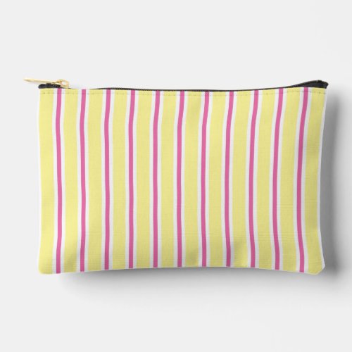Fun Yellow Pink  White Striped Accessory Pouch