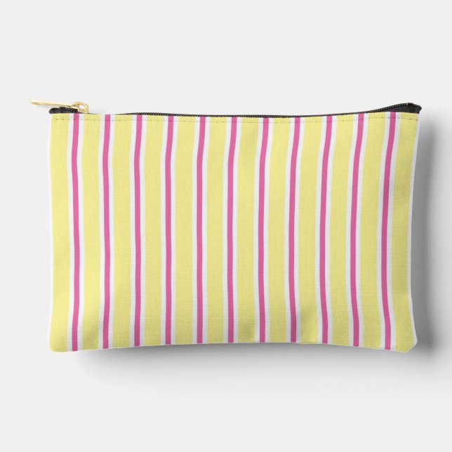 Fun Yellow, Pink & White Striped Accessory Pouch (Front)