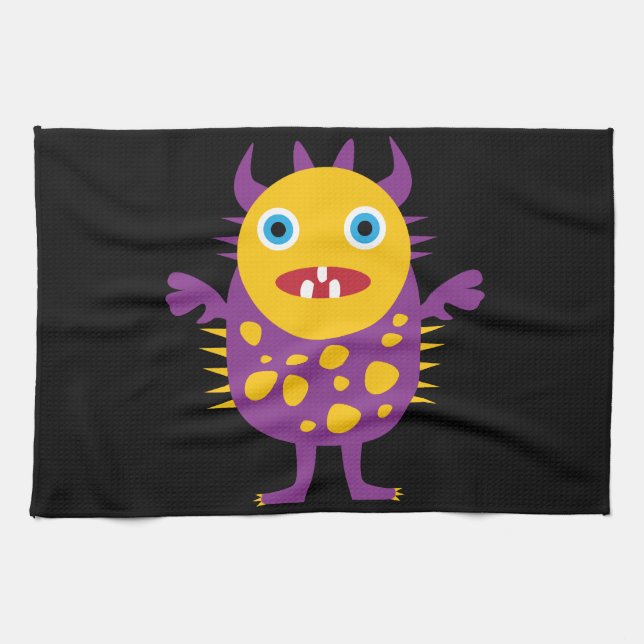 Fun Yellow Purple Monster Creature Gifts for Kids Towel (Horizontal)