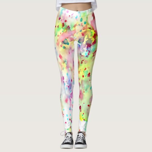 Fun Yellow, Red, Purple &amp; Pink Paint Splatter Leggings