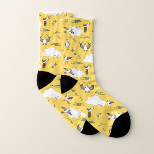 Fun Yellow Seagull Sea Birds Seaside Beach Socks