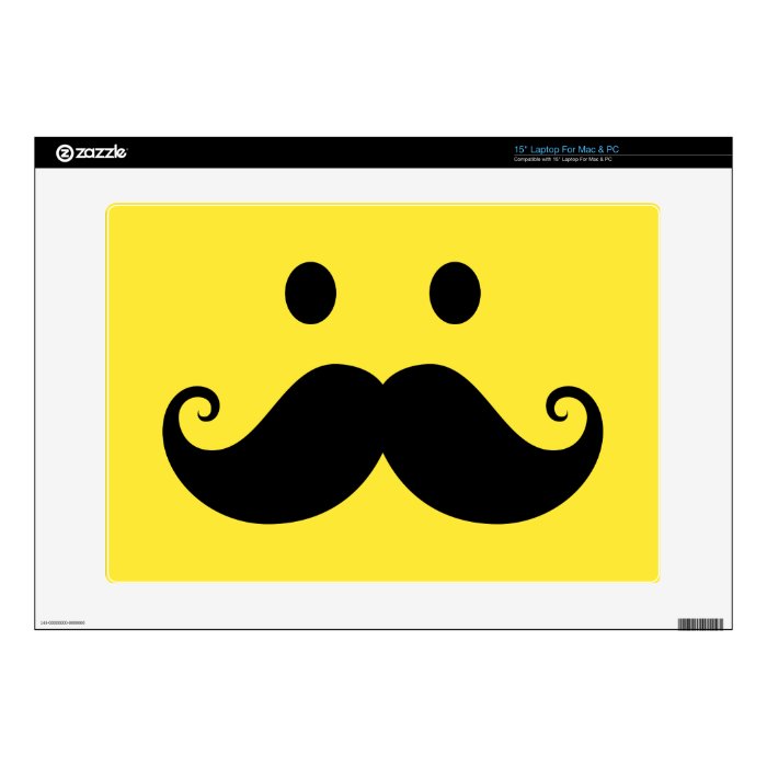 Fun yellow smiley face with handlebar mustache 15" laptop skins