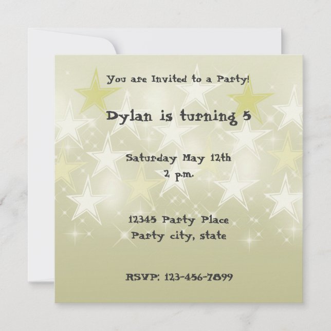 Fun Yellow Stars Personalized Birthday Invitation (Front)