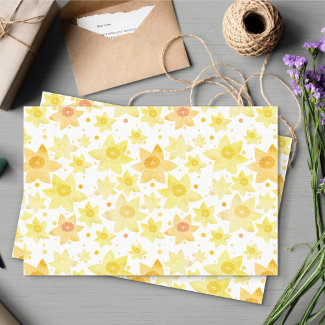 Fun Yellow Watercolour Daffodil & Dots Pattern