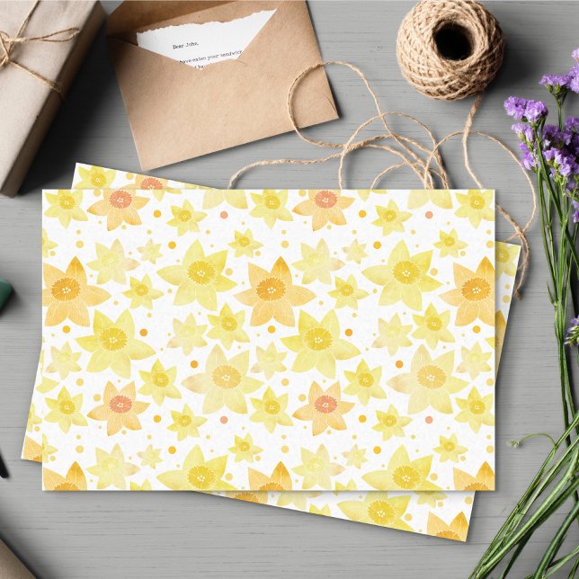Fun Yellow Watercolour Daffodil & Dots Pattern Tissue Paper (Daffodil Tissue Paper)