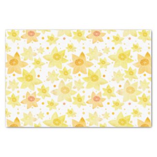 Fun Yellow Watercolour Daffodil & Dots Pattern
