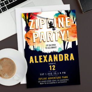 Fun Yellow Zipline Colorful Forest Kids Adventure Invitation