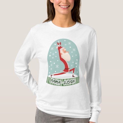 Fun Yogi Yoga Santa Nama_Sleigh Snow Globe T_Shirt