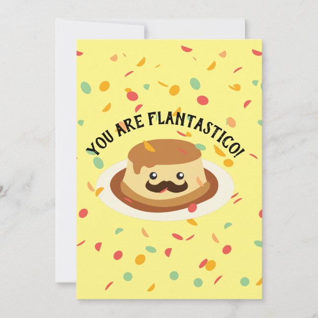 Fun You are Flantastico Cute Flan with a Mustache Thank You Card (Front)