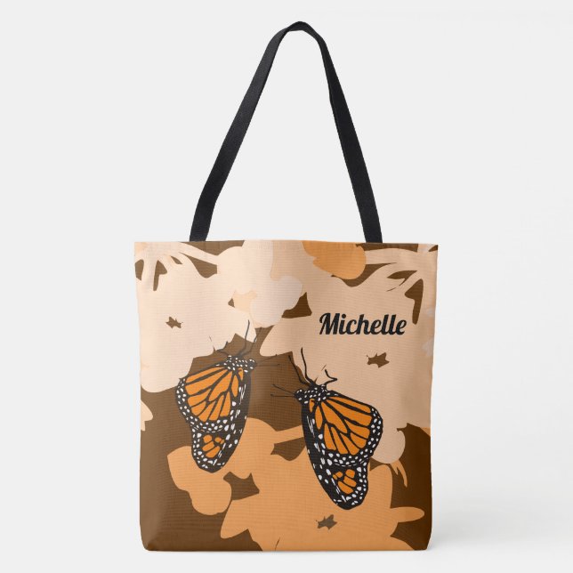 Fun Your Name Orange Monarch Butterfly Pair Tote Bag (Front)