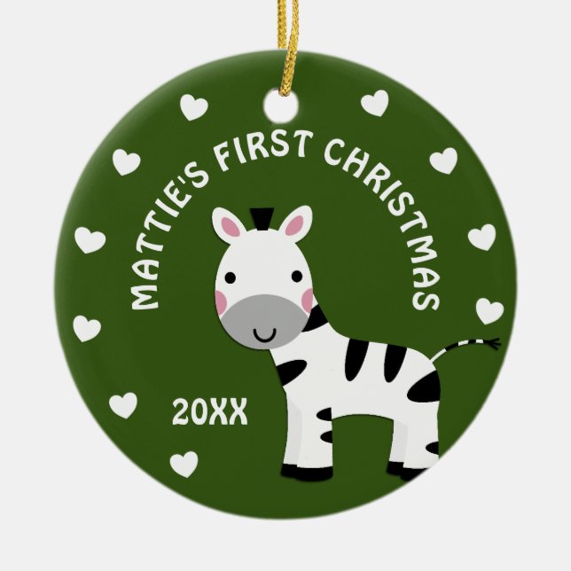 Fun Zebra Baby's 1st First Christmas Gift Circle Ceramic Ornament (Front)