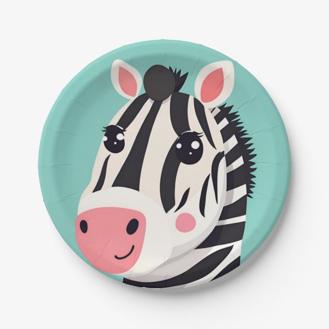 Fun Zebra Face safari Wild jungle Birthday Party Paper Plates (Front)