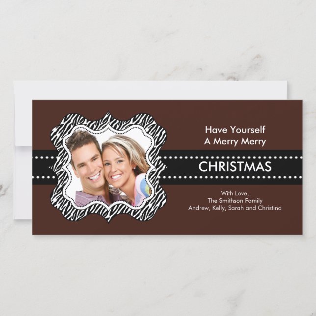 Fun Zebra Frame Christmas Photo Card. Holiday Card (Front)