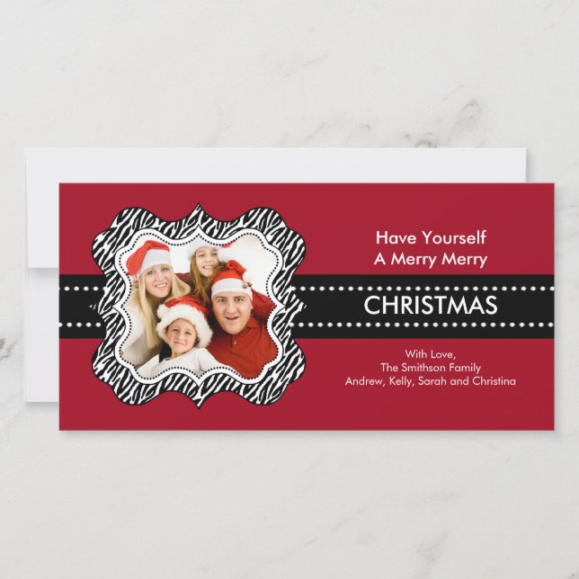 Fun Zebra Frame Christmas Photo Card. Holiday Card (Front)
