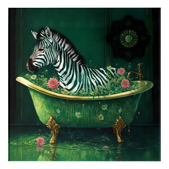 Fun Zebra in a Bathtub Acrylic Print (Front)