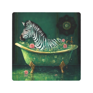 Fun Zebra in a Bathtub Metal Print