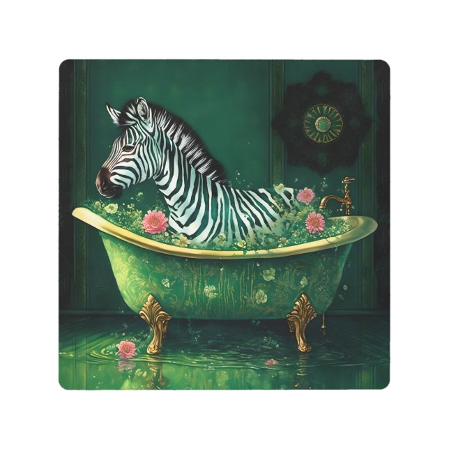 Fun Zebra in a Bathtub Metal Print (Front)