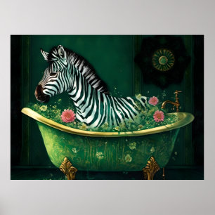 Fun Zebra in a Bathtub Poster