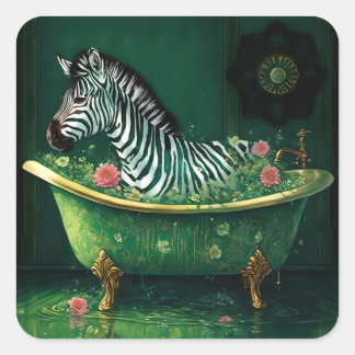 Fun Zebra in a Bathtub Square Sticker