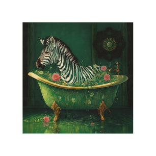 Fun Zebra in a Bathtub Wood Wall Art