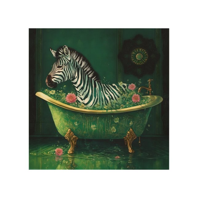 Fun Zebra in a Bathtub Wood Wall Art (Front)