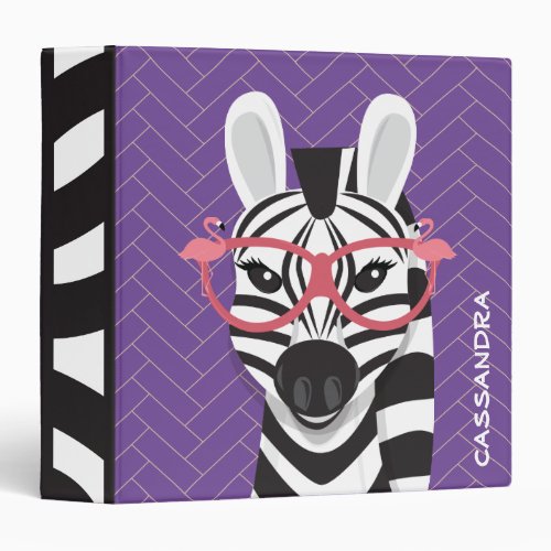 Fun Zebra Name Flamingo Purple Animal 3 Ring Binder