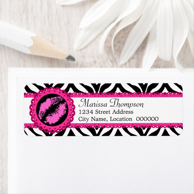 Fun Zebra Print, Lipstick Kiss and Pink Lace Label (Insitu)