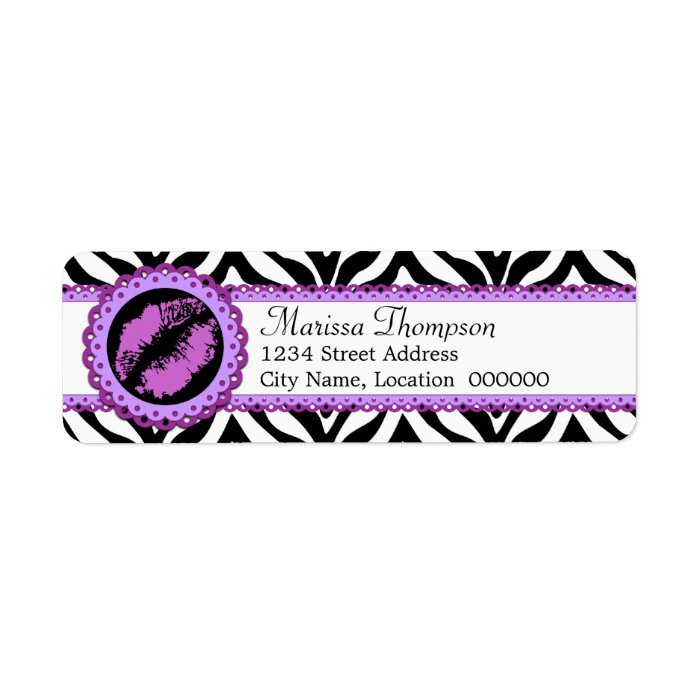 Fun Zebra Print, Lipstick Kiss and Purple Lace Custom Return Address Label