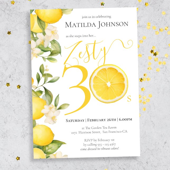 Fun Zesty Lemon 30th Birthday Party Invitation (Mockup view)