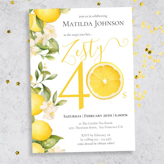 Fun Zesty Lemon 40th Birthday Party Invitation (Mockup view)