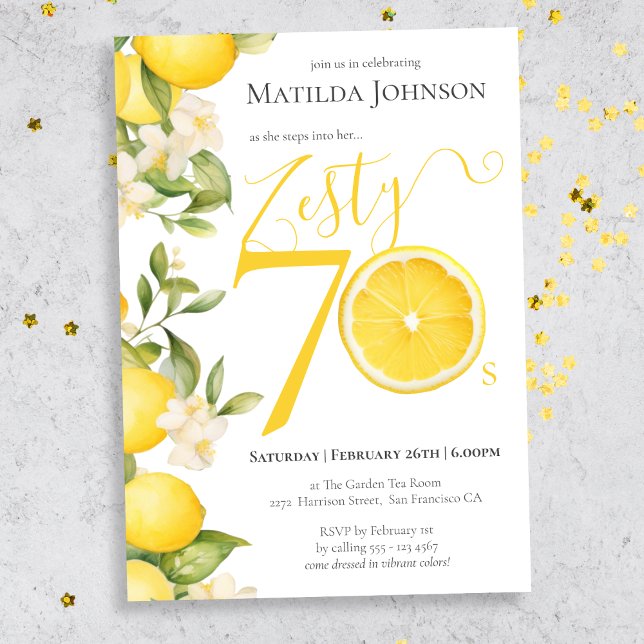Fun Zesty Lemon 70th Birthday Party Invitation (Mockup view)