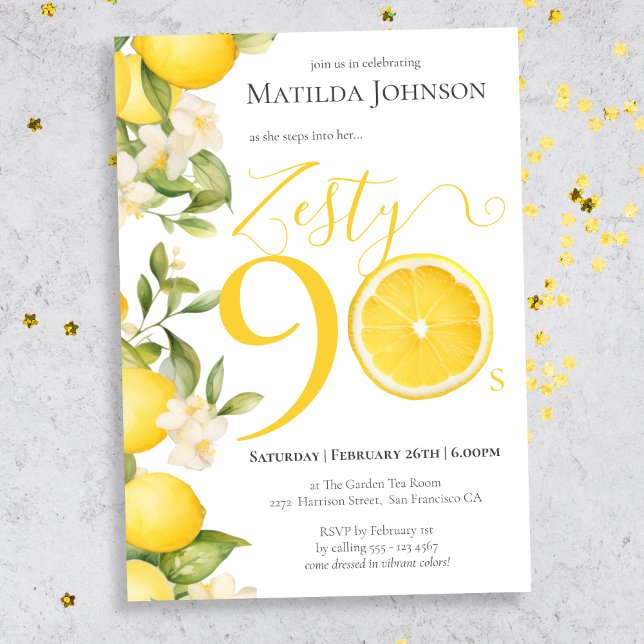 Fun Zesty Lemon 90th Birthday Party Invitation (Mockup view)