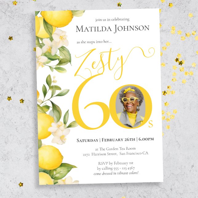 Fun Zesty Lemon Photo 60th Birthday Party Invitation (Mockup View)