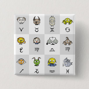 Fun Zodiac Astrological Characters Button