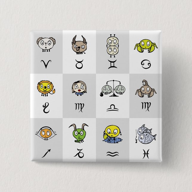 Fun Zodiac Astrological Characters Button (Front)