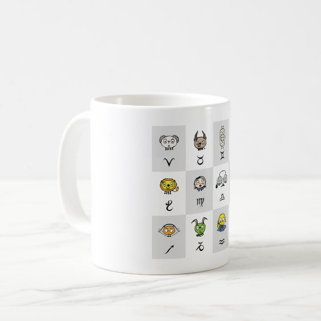 Fun Zodiac Astrological Characters Coffee Mug (Front Left)