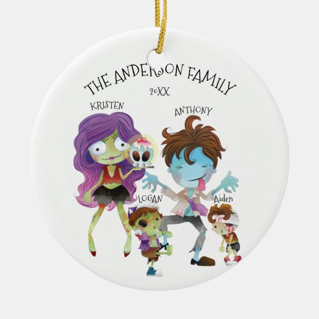 Fun Zombie Family of 4 Christmas Ornament (Front)
