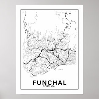 Funchal Town Map Style Classic Lines Poster