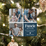 Funcle 3 Photo Collage Definition Cute Christmas Ceramic Ornament<br><div class="desc">Cute Funcle Christmas Ornament. Perfect gifts for a FUN UNCLE! Simply upload 3 of your favorite pictures,  customize the definition and personalize by adding name/s.</div>