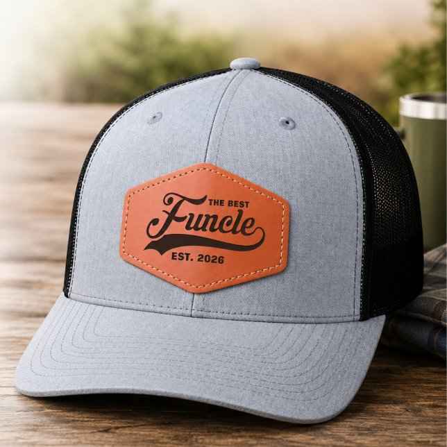 Funcle New Uncle Caligraphy Est Year Established  Leather Patch Hat (Funcle New Uncle Caligraphy Est Year Established Leather Patch Hat)