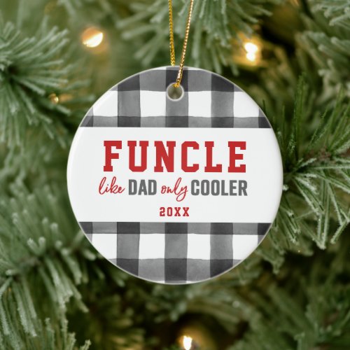 Funcle Personalized Funny Uncle Checkered Plaid Ceramic Ornament